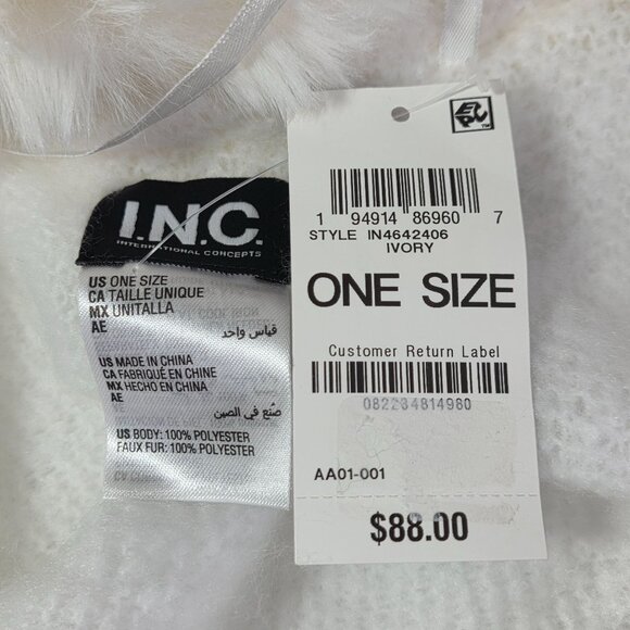 NWT INC International Concepts Women's Faux Fur Collar Topper Wrap Ivory - Picture 3 of 3